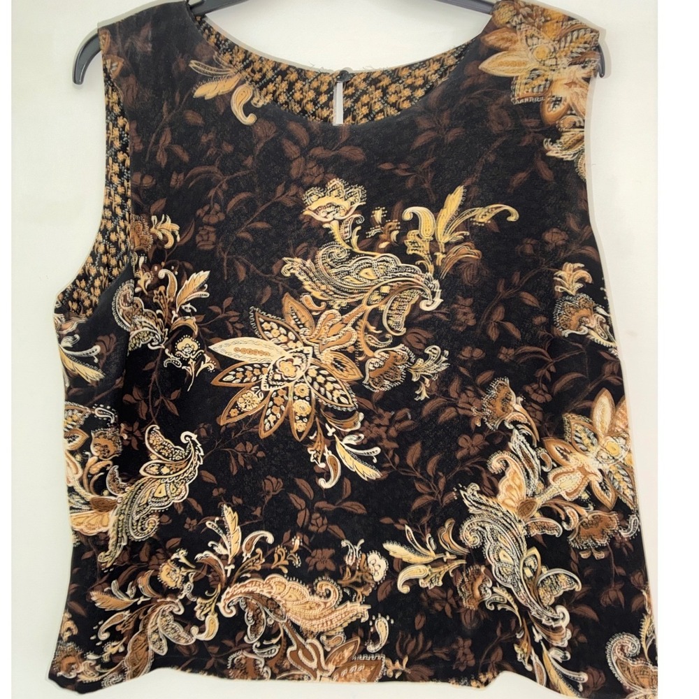 Reversible Top Womens L Brown Paisley Floral Sleeveless Blouse